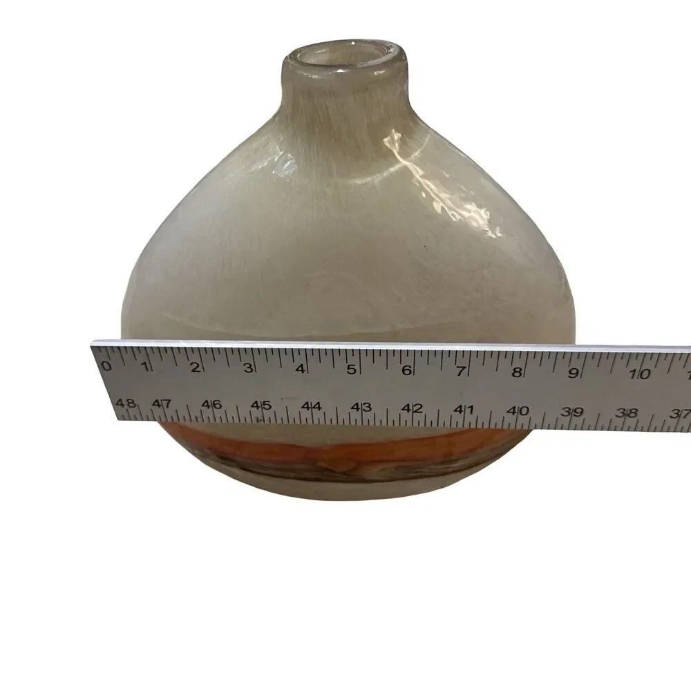 Pier 1 Imports Flat Bottle Glass Vase w/ Orange & Brown‎ Stripes Decorative 10